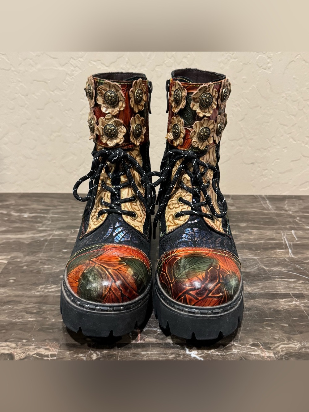 L’artiste by Spring Step Limitless Patchwork Leather Combat Boots - Picture 4 of 12